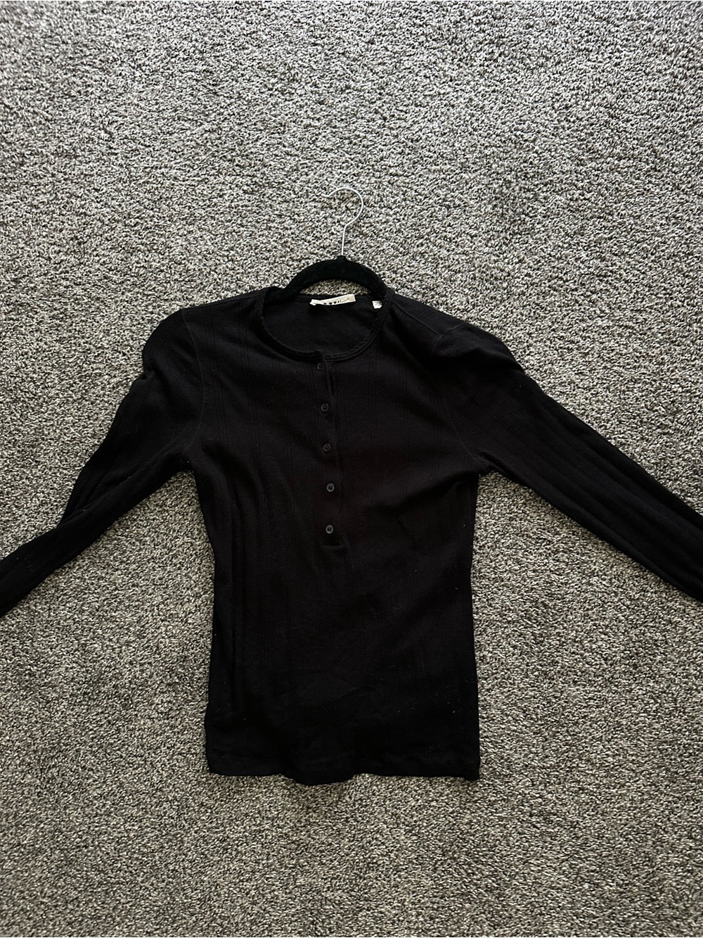 Doen Black Long Sleeve Pointelle Top in S